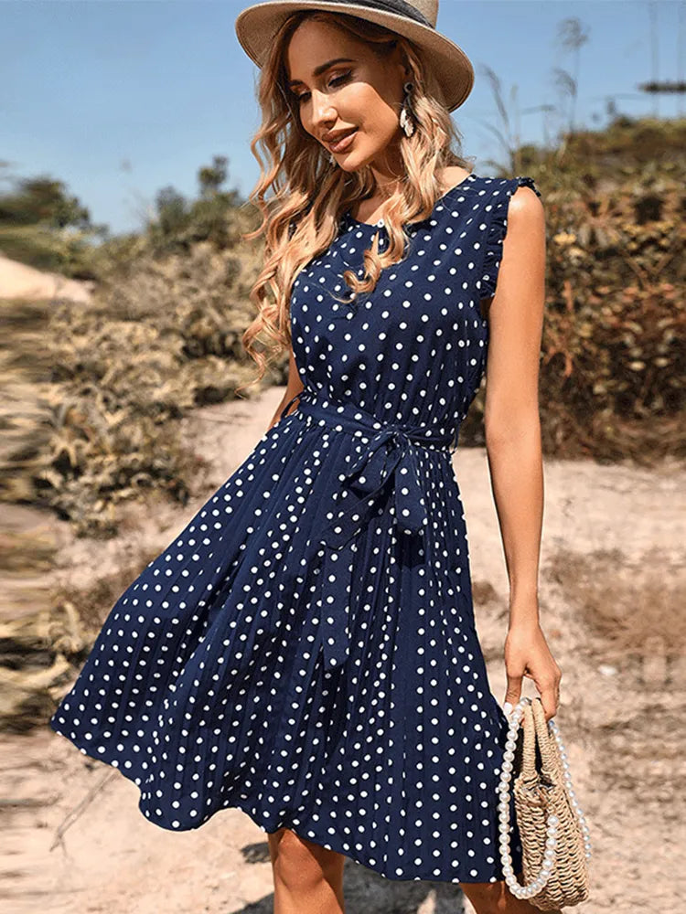 VEIGGARA | Robe midi royale avec imprimé à pois